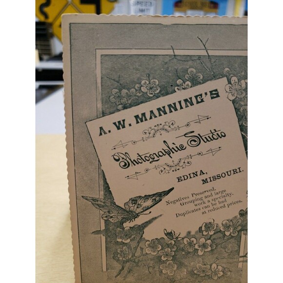 Antique Cabinet Card Baby Infant Photo c1880s Dentinel Manning's Studio Edina MO - Picture 7 of 12